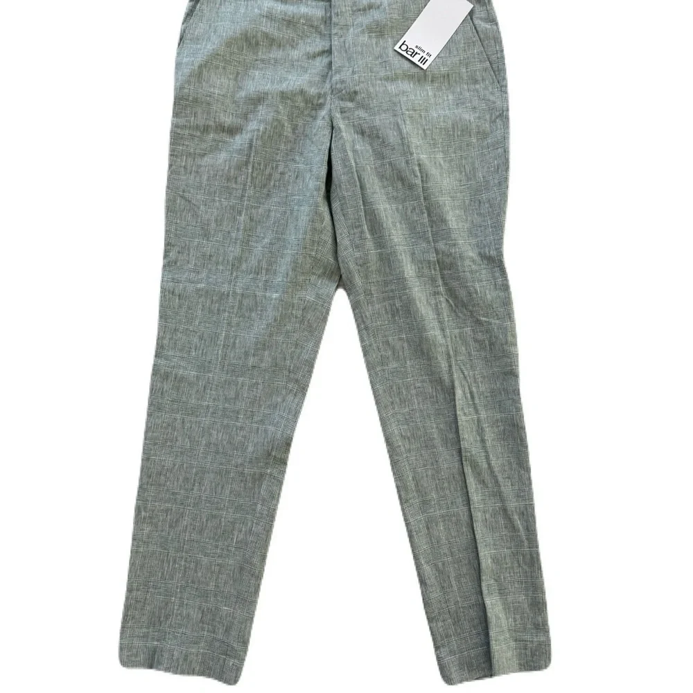 NWT Bar III Men's Elegant Green Plaid Slim Dress Pants Work Pants Size 33